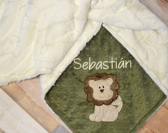 Personalized Lion Minky Baby Blanket, Toddler Lion Minky Blanket