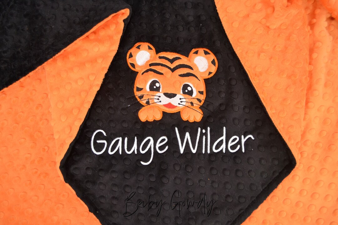 Personalized Minky Blanket, Tiger Baby Blanket, Black and Orange Tiger