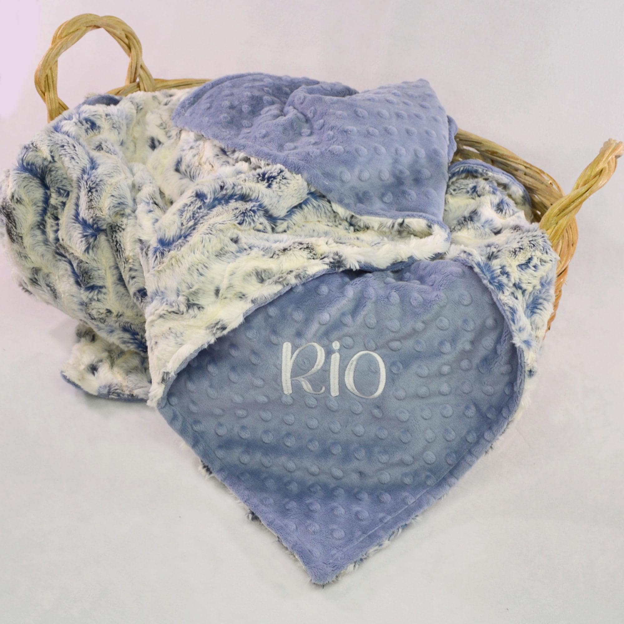 Blue Snowy Owl Plush Minky Blanket, Personalized Blanket for Babies, Kids and Adults