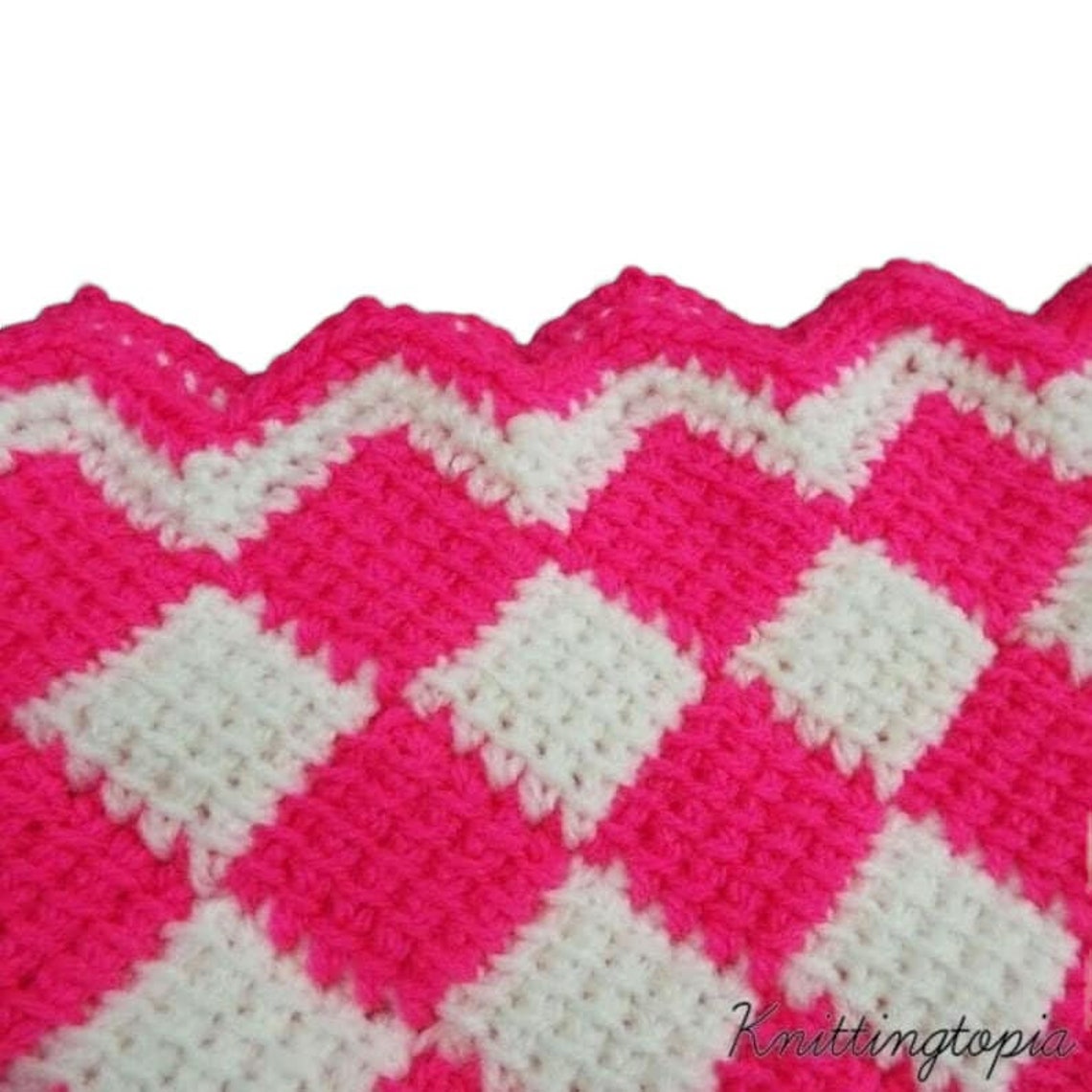 Hand Crochet Entrelac Baby Blanket Afghan Bright Pink and Etsy