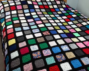 Vintage Style Patchwork Crochet Blanket, Traditional Granny Square Design, King Size