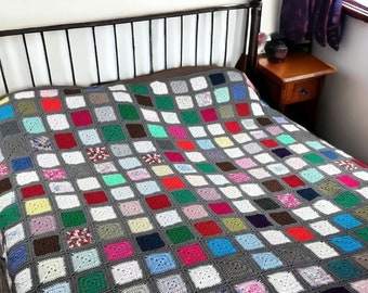 Traditional Crochet Patchwork Blanket, Vintage Granny Square Design, King Size