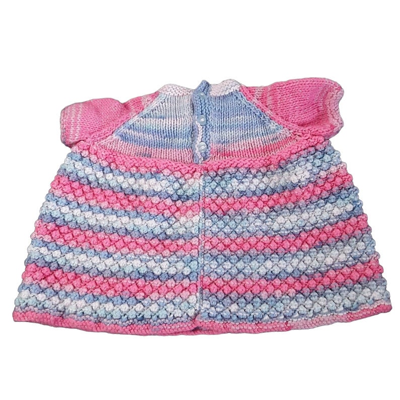 Hand Knitted Sparkly Pink and Blue Baby Dress, White Cardigan, 3-6 months Knitwear, Baby Girl Clothes Gift image 6