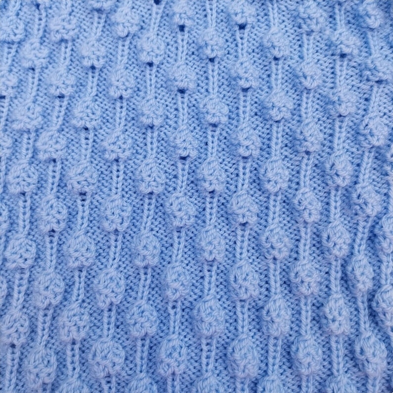 Knitted Baby Cardigan, Handmade Bobble Pattern, Blue Hooded Jacket, New Baby Gift, 6-12 Months image 7