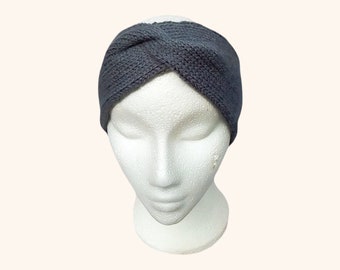 Twisted Headband, Hand Knitted Grey Earwarmer, Turban Style for Ladies, Winter Accessories
