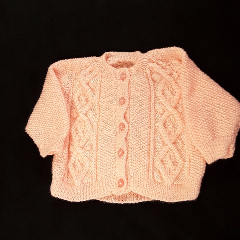 girls cardigan sweater Hand knitted baby girls peach cardigan with cable pattern 1-2 yrs knitted baby clothes baby knitwear