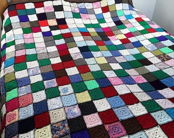 Gehäkelte Grandma Square Patchwork Decke, Vintage Style, King Size, Traditionell
