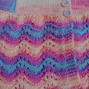 Baby Girl Cardigan 0-3 Months, Rainbow Hand Knitted Matinee Coat, Traditional Style Infant Knitwear image 5