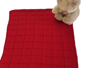 Baby Ruby red blanket hand knitted for car seat, buggy or pram