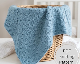 Knitting Pattern, Easy Baby Blanket, PDF, Beginner Texture Knit, Nursery Throw Digital Download