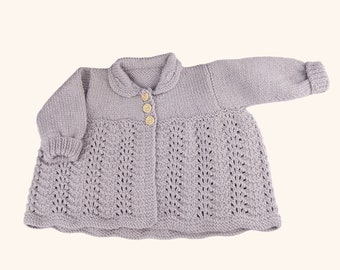 Gender Neutral Hand Knitted Baby Cardigan, Silver Grey, Collared Sweater, Knitted Baby Clothes, Baby Shower Gift