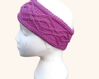 Woolen Ladies Headband, Hand Knitted, Cerise Pink, Cable Pattern, Winter Earwarmer, Gifts for Walkers