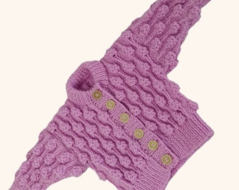 Hand Knitted Baby Cardigan, Pink, Girls knitwear, 0-6 Months, Bobble Pattern, Soft and Cosyy