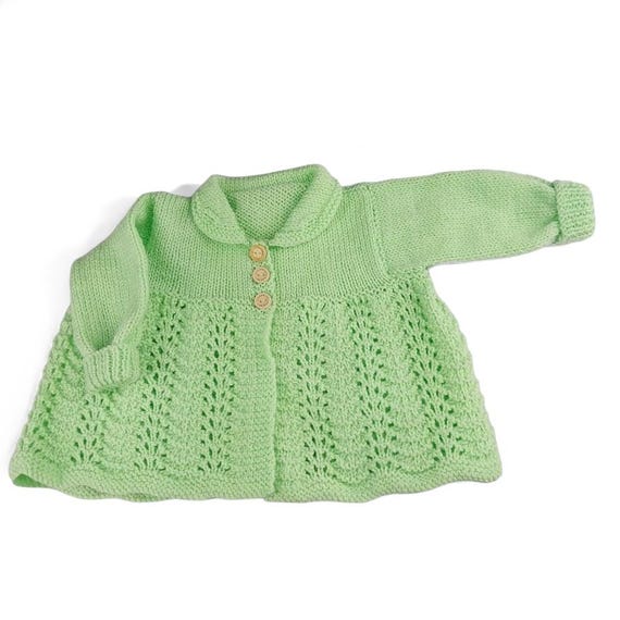 Knittingtopia Gender Neutral Baby Cardigan Hand Knitted Light Green 0 3 Months New Baby Gift Knitted Baby Clothes