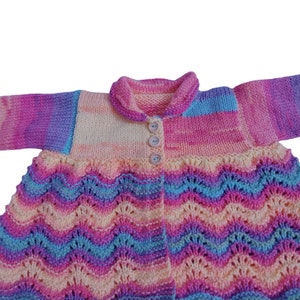 Baby Girl Cardigan 0-3 Months, Rainbow Hand Knitted Matinee Coat, Traditional Style Infant Knitwear image 4