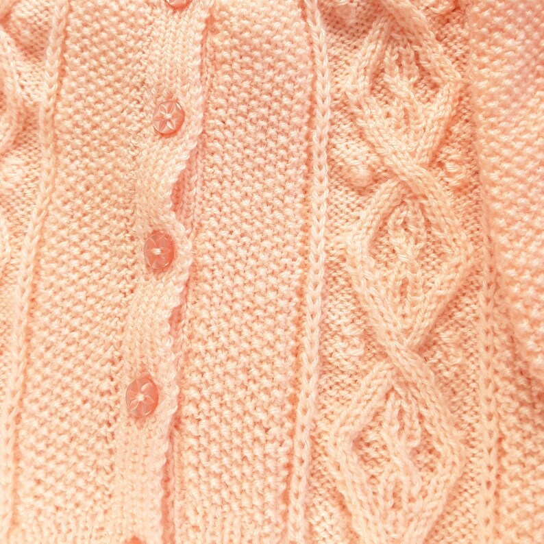 girls cardigan sweater Hand knitted baby girls peach cardigan with cable pattern 1-2 yrs knitted baby clothes baby knitwear