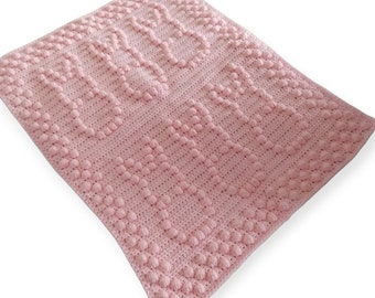 Crochet Baby Blanket with Textured Bunny's, Pink Cot Cover, Girls Nursery Decor, Baby Shower Gift