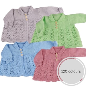 Hand-Knitted Baby Cardigan, Custom Colour, 0–3 Months, Vintage Style with Lace Detail