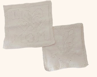 Set of 2 Hand Knitted Cotton Wash Cloths, Reusable Bath Accessories, Eco-Friendly, Mum's Gift