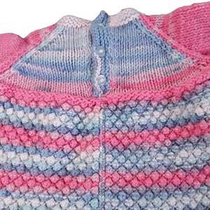 Hand Knitted Sparkly Pink and Blue Baby Dress, White Cardigan, 3-6 months Knitwear, Baby Girl Clothes Gift image 7