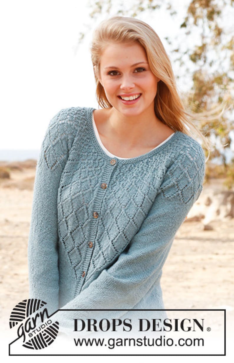 lace knits summer knits knitted ladies clothes Hand knitted ladies lightweight cardigan with diamond lace patterned yoke