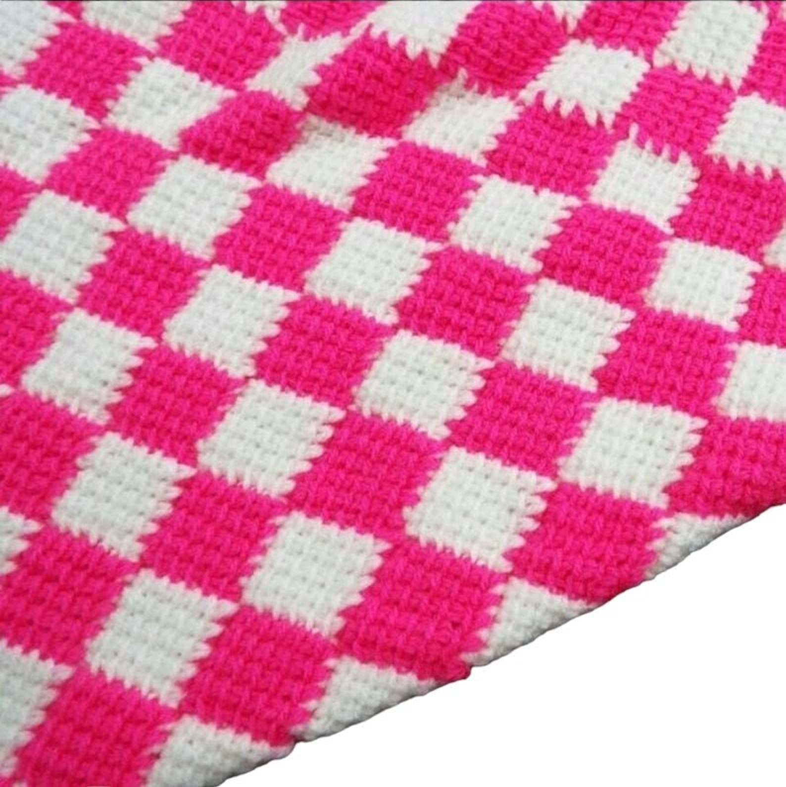Hand Crochet Entrelac Baby Blanket Afghan Bright Pink and Etsy