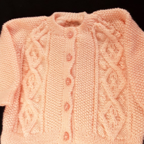 girls cardigan sweater Hand knitted baby girls peach cardigan with cable pattern 1-2 yrs knitted baby clothes baby knitwear