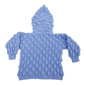 Knitted Baby Cardigan, Handmade Bobble Pattern, Blue Hooded Jacket, New Baby Gift, 6-12 Months image 5
