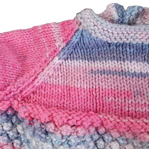 Hand Knitted Sparkly Pink and Blue Baby Dress, White Cardigan, 3-6 months Knitwear, Baby Girl Clothes Gift image 5