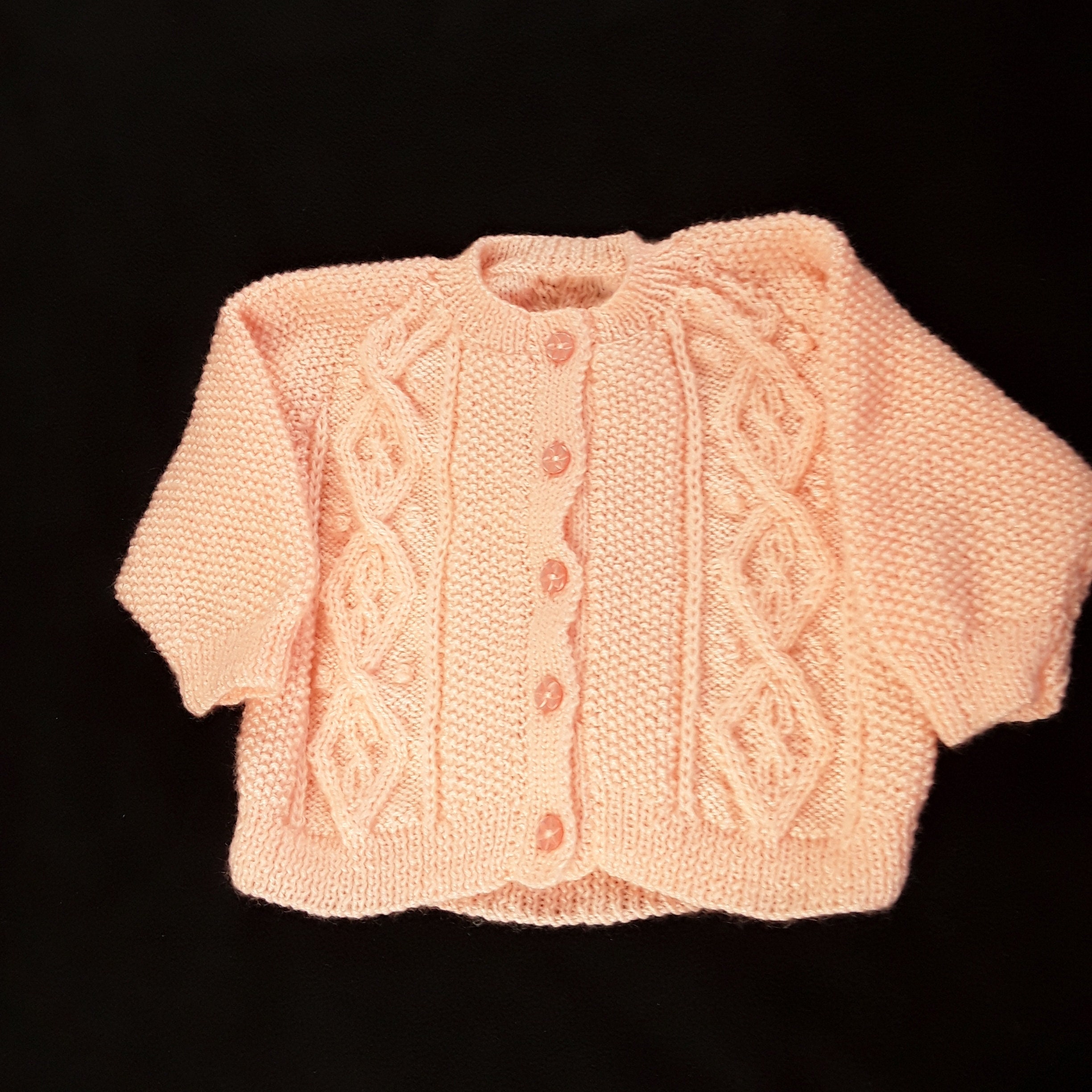 girls cardigan sweater Hand knitted baby girls peach cardigan with cable pattern 1-2 yrs knitted baby clothes baby knitwear