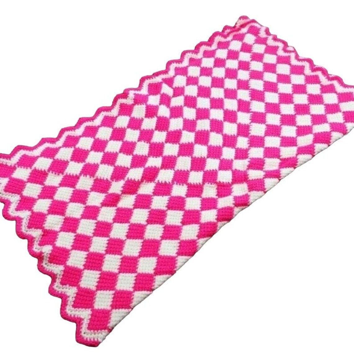 Hand Crochet Entrelac Baby Blanket Afghan Bright Pink and Etsy