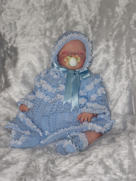 16inch Blue 0-3 months New Hand Knitted Baby boys cardigan /& Hat