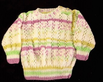Jersey de bebé tejido a mano en crema, malva, verde y amarillo 3 - 6 meses - ropa de bebé de punto - suéter para niños