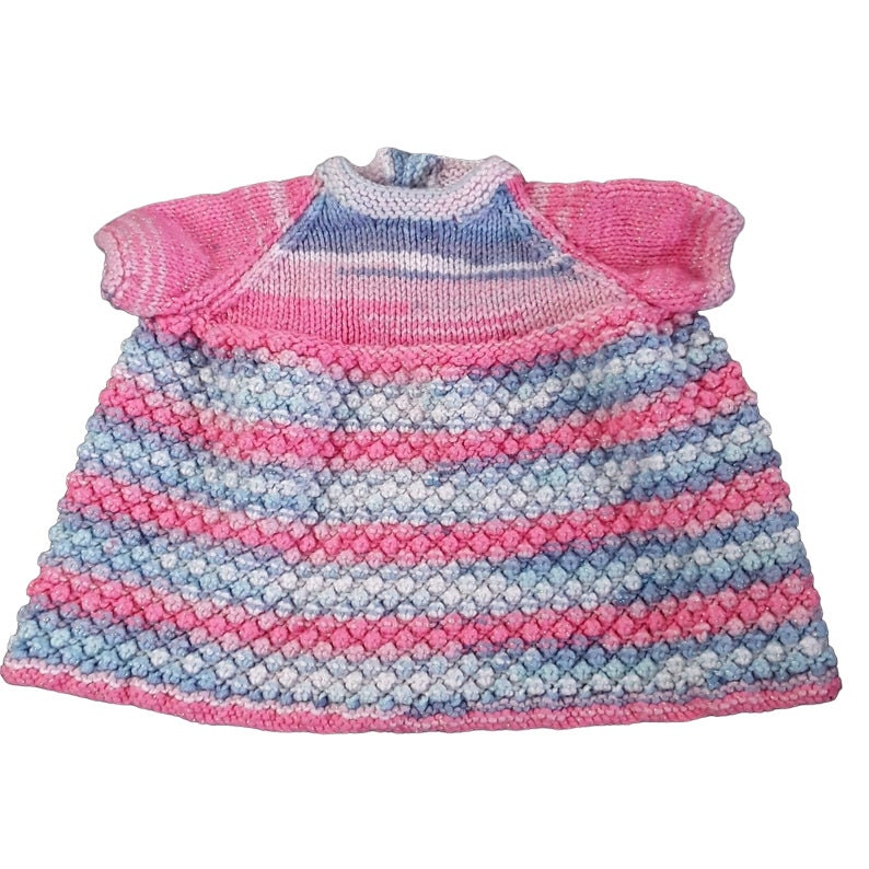 Hand Knitted Sparkly Pink and Blue Baby Dress, White Cardigan, 3-6 months Knitwear, Baby Girl Clothes Gift image 3