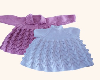Baby Girl Knitted Dress and Cardigan, Handmade Baby Clothes, Sparkly Purple and White, Newborn Gift