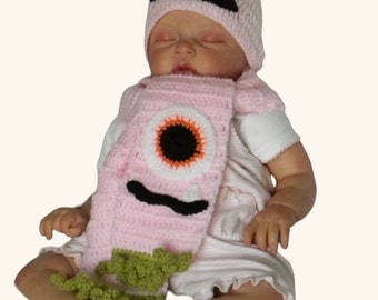 Novelty Halloween Monster Crocheted Baby Hat and Scarf Set, Pink, Baby Girl, 0-3 Months, Gifts for Baby
