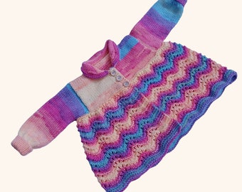 Baby-Mädchen-Strickjacke 0-3 Monate, Regenbogen handgestrickter Matinee-Mantel, traditioneller Stil-Strickwaren für Kleinkinder