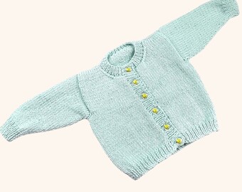 Cardigan bambino blu uovo d'anatra lavorato a mano, genere neutro 0-3 mesi, maglieria neonato, regalo baby shower