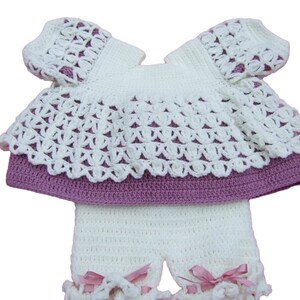 Crochet Baby Angel Top and Bloomer Shorts Set, Mauve and Cream, 0-3 Months, Handmade Gift, Newborn Photo Outfit image 6