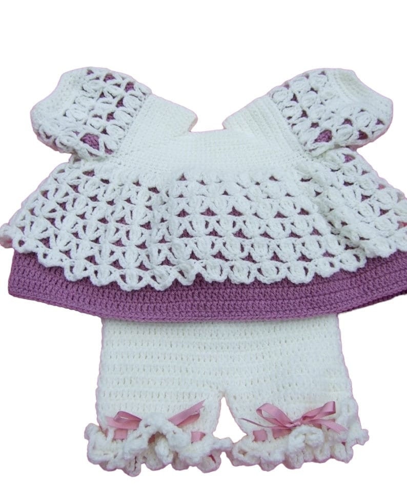 Crochet Baby Angel Top and Bloomer Shorts Set, Mauve and Cream, 0-3 Months, Handmade Gift, Newborn Photo Outfit image 6