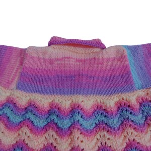 Baby Girl Cardigan 0-3 Months, Rainbow Hand Knitted Matinee Coat, Traditional Style Infant Knitwear image 8