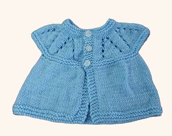 Sleeveless Newborn Cardigan Hand Knitted in Blue, Baby Boy Knitwear