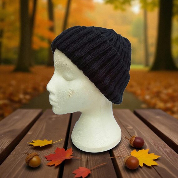 Minimalist Black Knit Beanie | Unisex | Soft Ribbed Black Beanie: Warm & Stylish Knit Hat main image 2