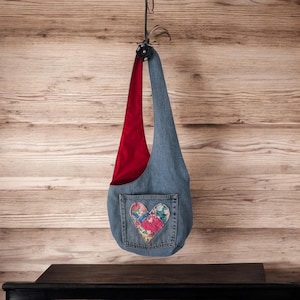 Upcycled Denim Tote Bag, Handmade Quilted Purse, Sustainable Boho Bag