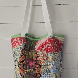 Upcycled Quilt Tote Bag – Handmade Patchwork Market Bag, One of a Kind Purse