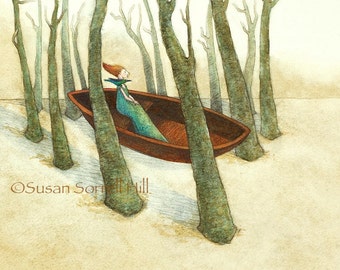 Journey ~ original inspirational whimsical woman's art watercolor painting by Susan Sorrell Hill