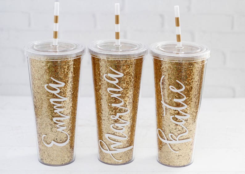 Gold Glitter Tumblers // Striped Straw // Personalized Etsy
