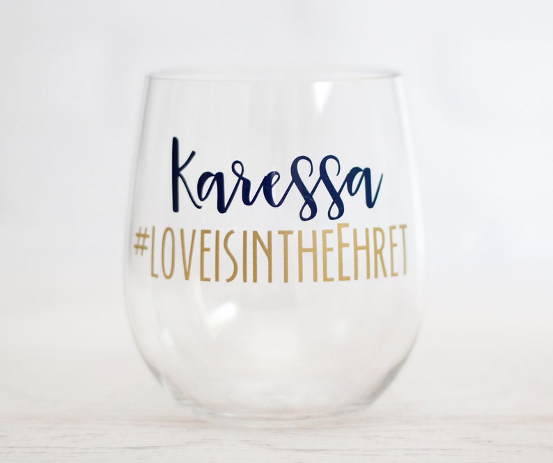 Bachelorette wine glass // wedding hashtag // personalized Etsy