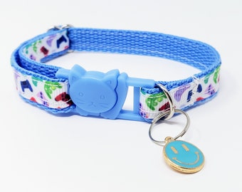 Adjustable Cat Collar with Smiley Face Tag - Breakaway Buckle - Stylish & Safe - Express Your Cat's Personality - Pet Accessories for Cats