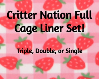 Critter Nation Cage Liner Set Strawberry Fleece - Absorbent Customizable - Ferrets, Chinchillas, Rats, Small Animals Easy to Clean Washable
